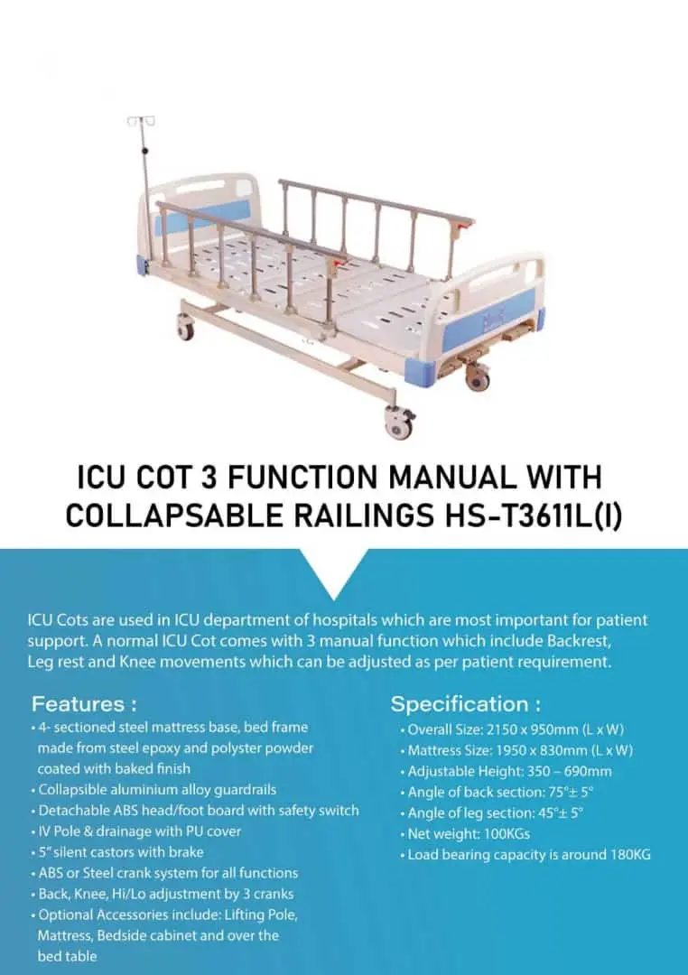 icu cot hs-t3611l(i) hospital bed icu cot hs-t3611l(i) hospital bed